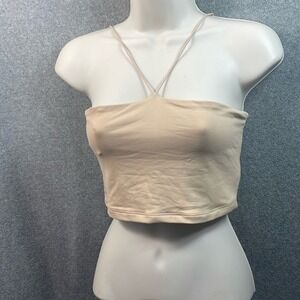 Forever 21 Strappy Crop Top‎ Beige Criss Cross Sleeveless Size Small Casual